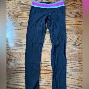 Ivivva Black Leggings with Purple and Teal Waistband